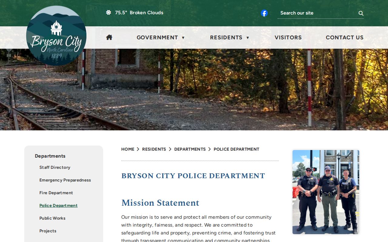 Bryson City Police Department official page and contact information
