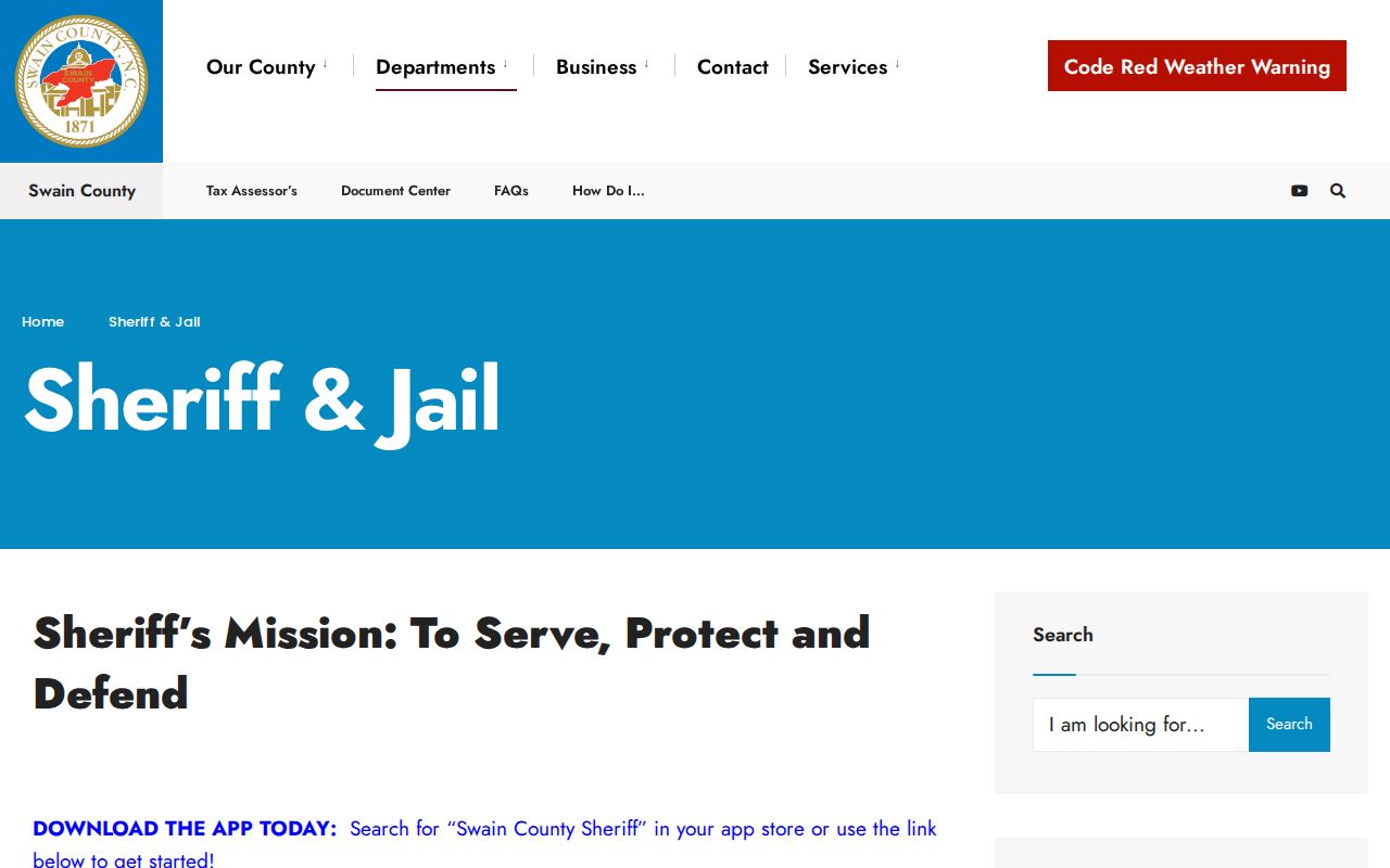 Swain County Sheriff and Jail official webpage with agency and detention center information