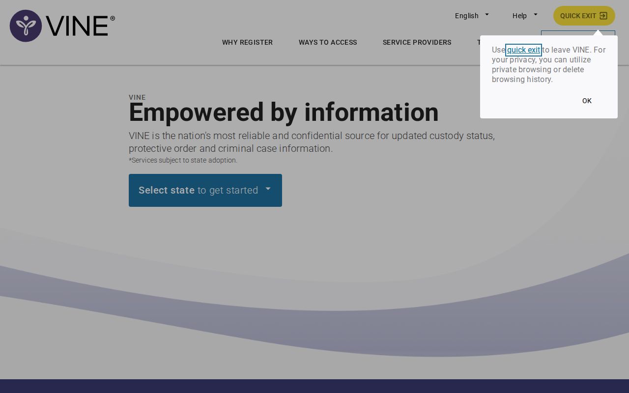 VINELink interface for a Swain County custody check